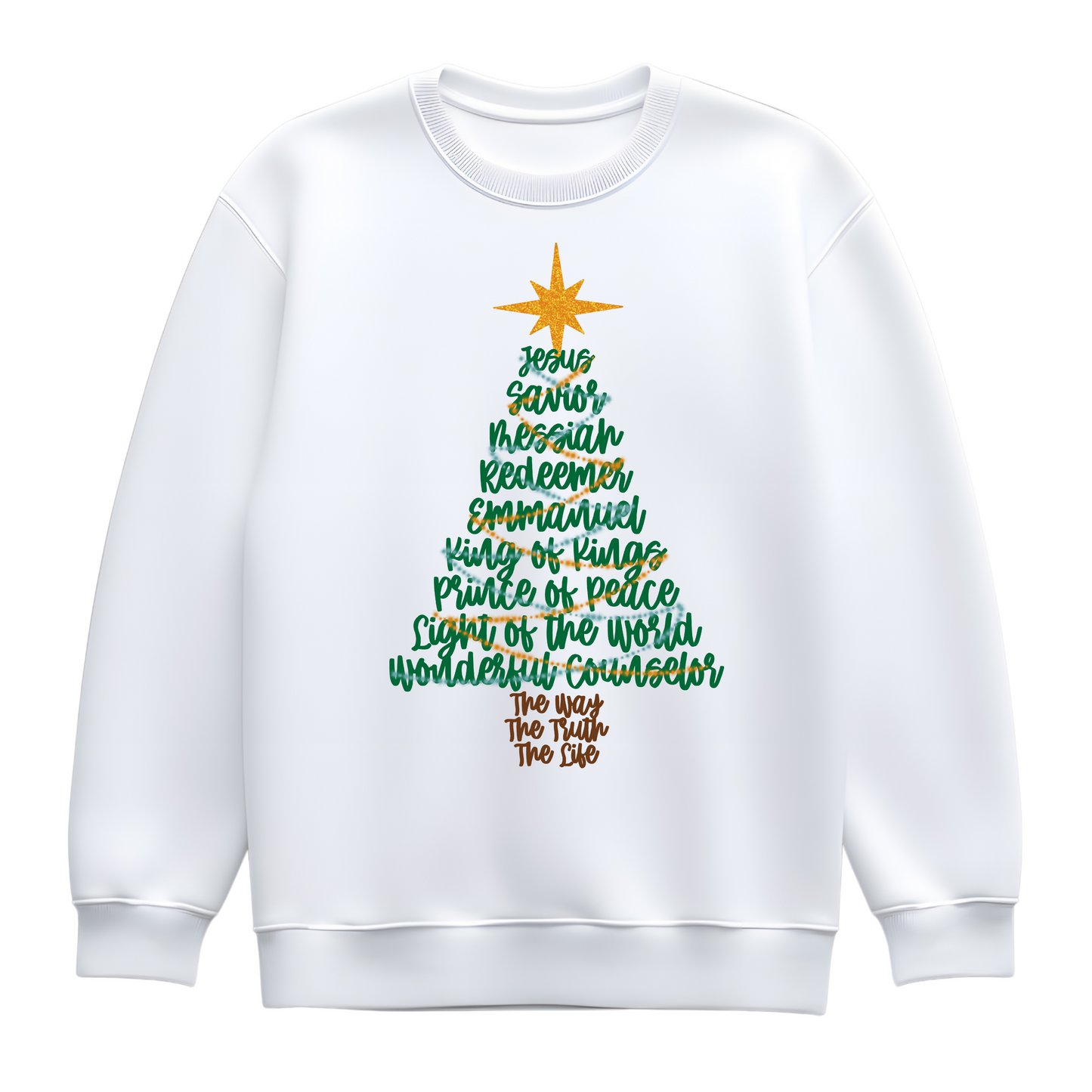 Names of Jesus Christmas Tree Sweatshirt – Christian Christmas Jumper