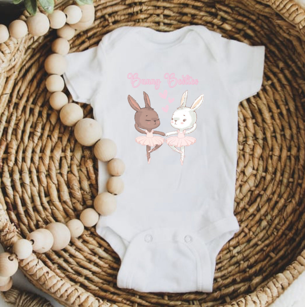 Bunny Besties Baby Grow – Cute Ballet Bunny Friends Outfit