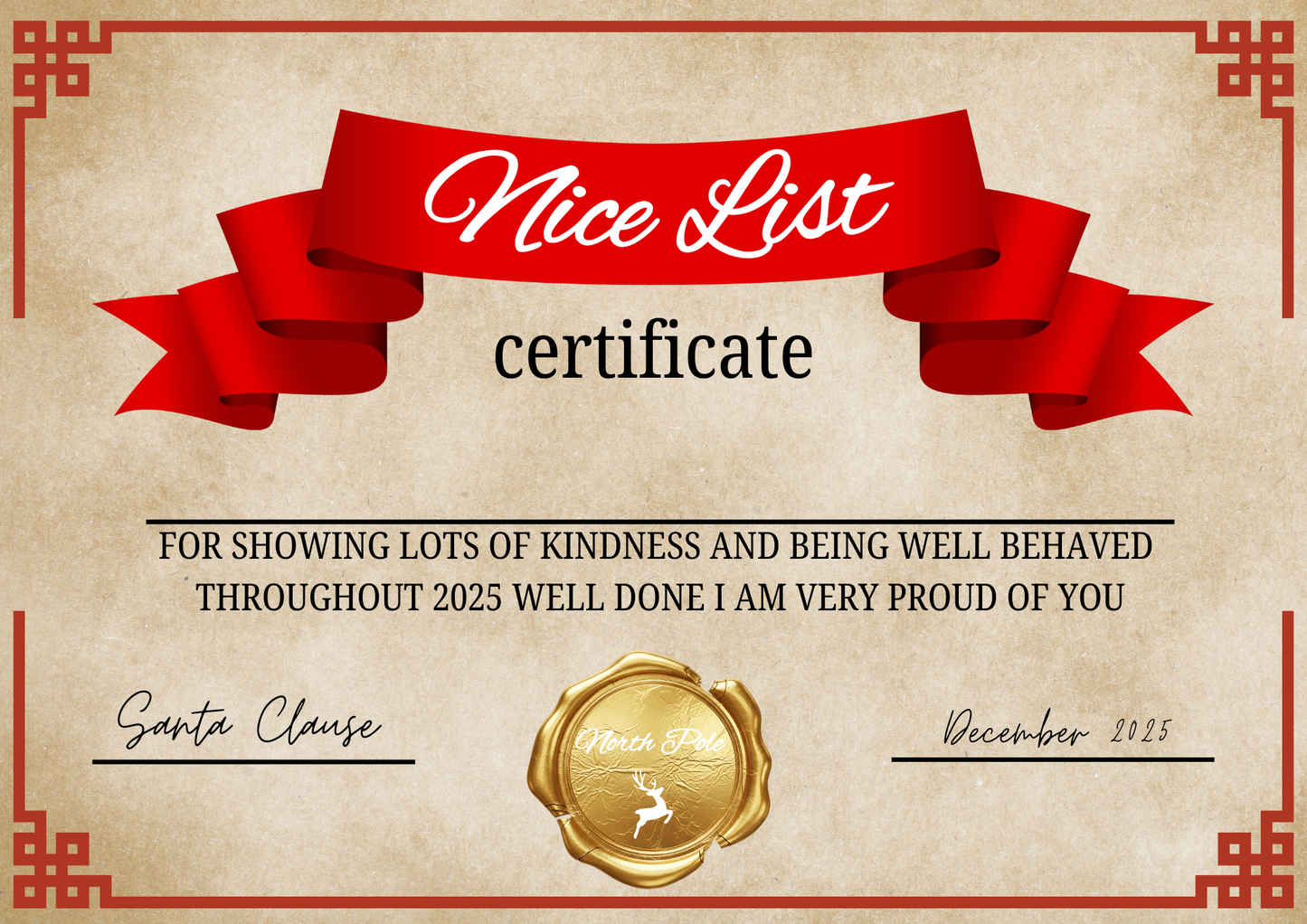Santa’s Nice List Certificate – Vintage Christmas Design (Printable Blank)