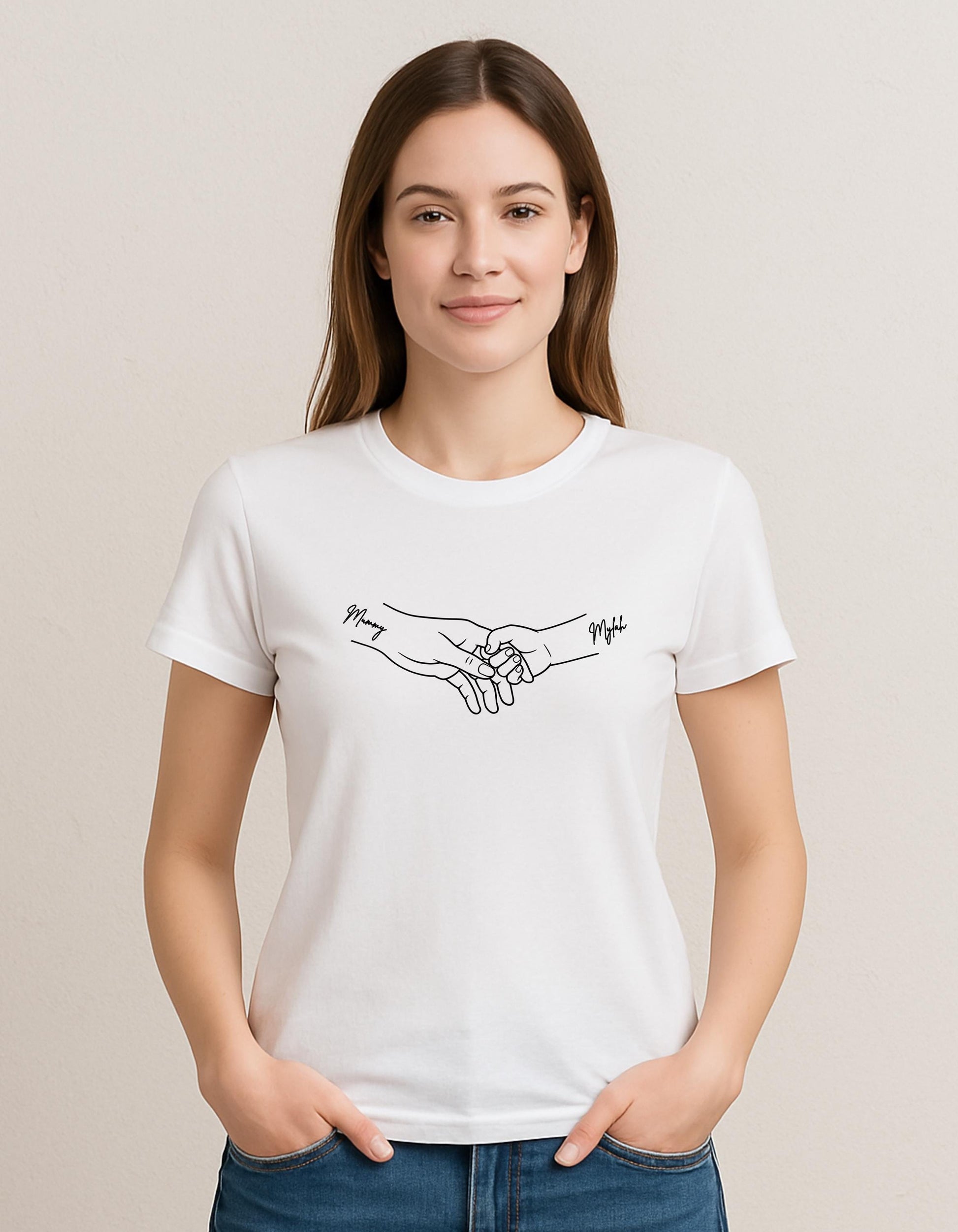 Personalised Mummy Handprint T-Shirt – Custom Family Hands Tee | Mother's Day Gift | Mum of 1–4 Kids | Custom Names | Matching Family Shirt