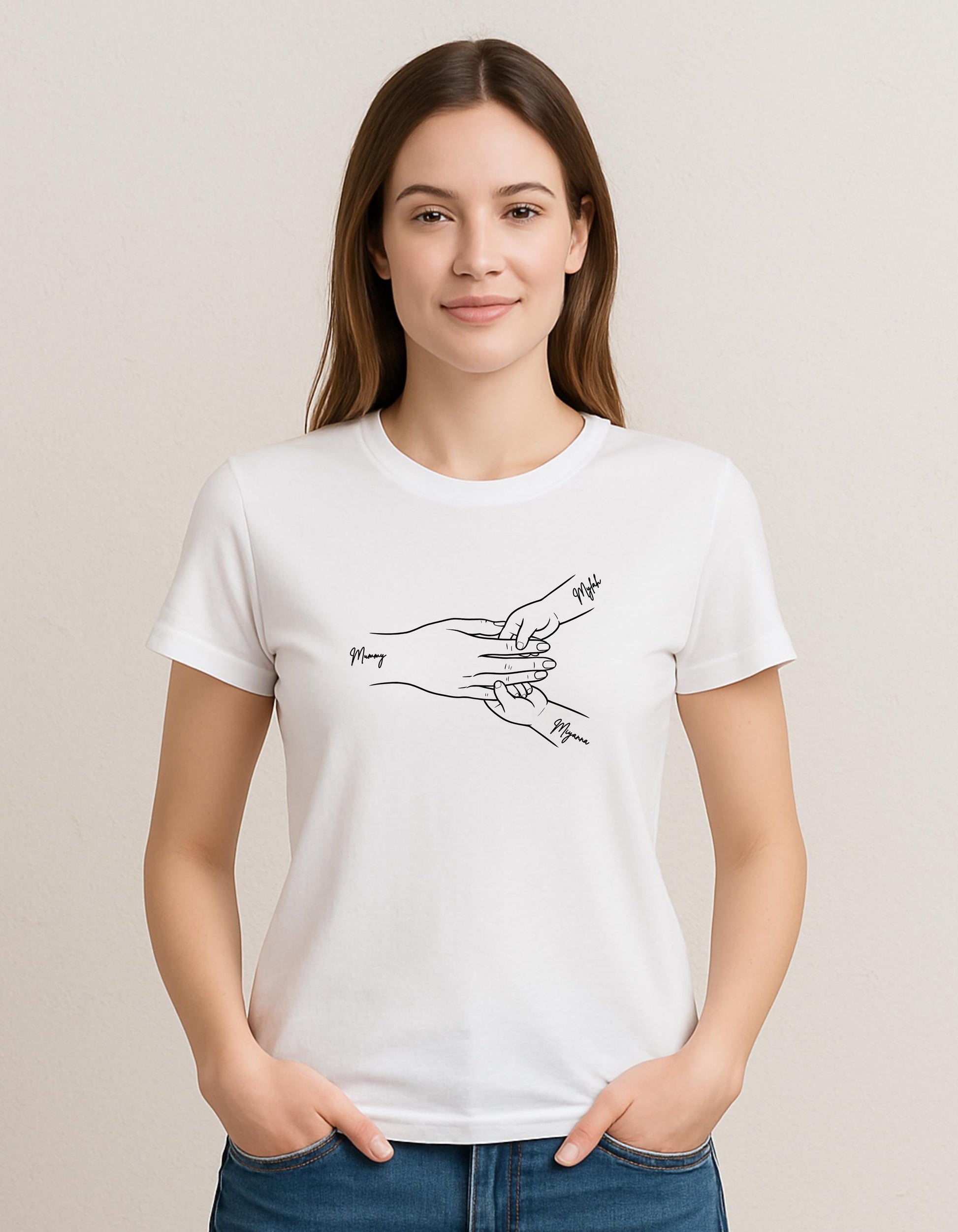 Personalised Mummy Handprint T-Shirt – Custom Family Hands Tee | Mother's Day Gift | Mum of 1–4 Kids | Custom Names | Matching Family Shirt