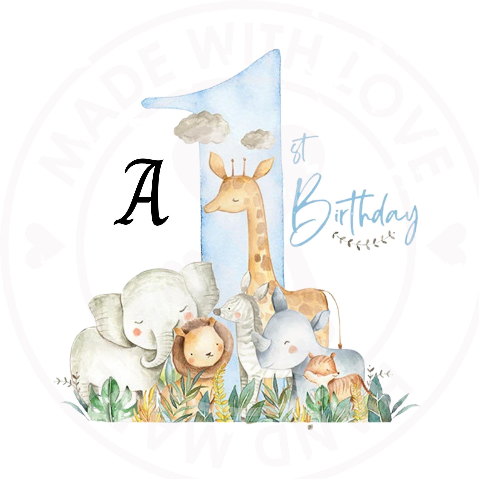Personalized 1st Birthday DTF Iron-On Transfer: Teddy & Elephant Design