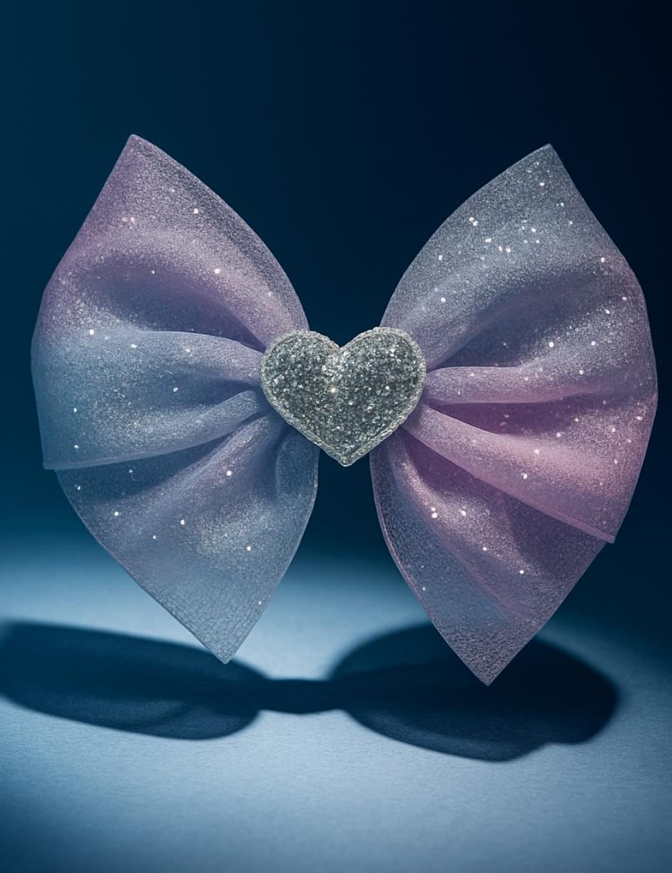 Glitter Ombre Hair Bow: Pink & Purple Sparkle with Heart