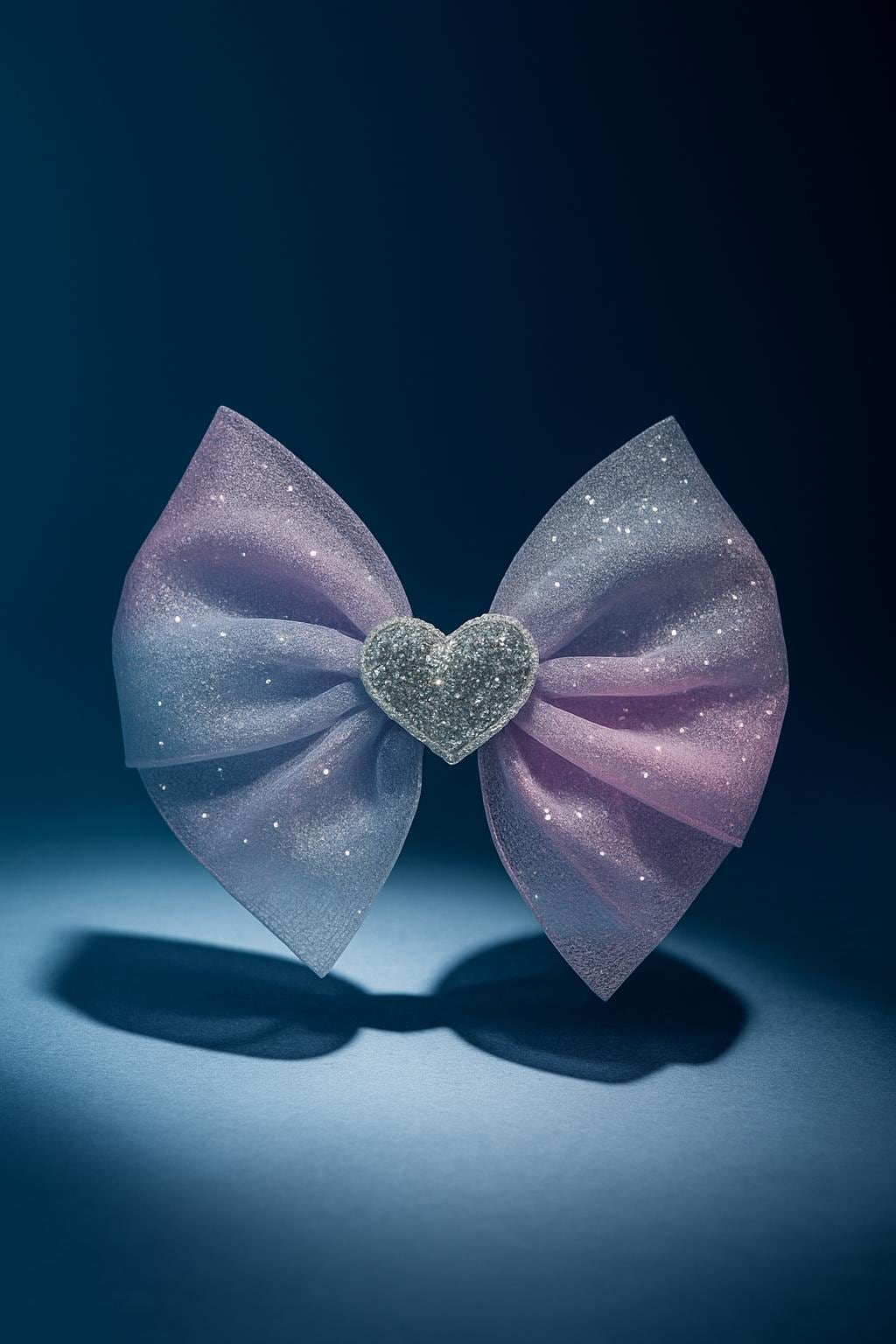 Glitter Ombre Hair Bow: Pink & Purple Sparkle with Heart