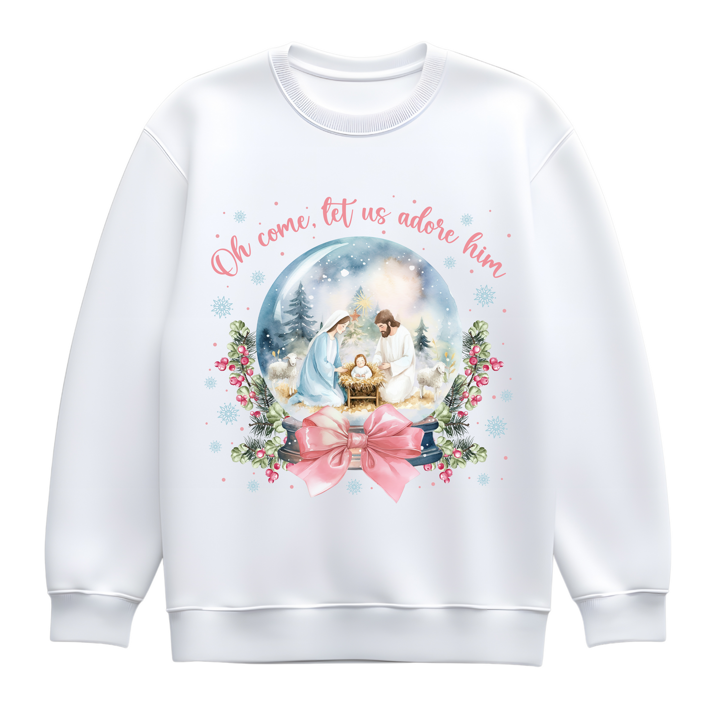 Oh Come Let Us Adore Him Christmas Sweatshirt – Nativity Christian Jumper