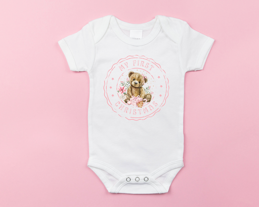 Personalised “My First Christmas” Teddy Bear Baby Grow – Keepsake Outfit
