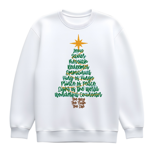 Names of Jesus Christmas Tree Sweatshirt – Christian Christmas Jumper
