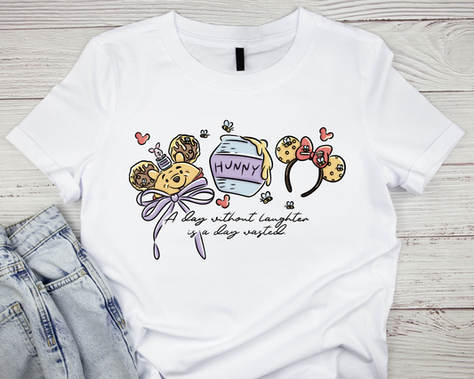 “A Day Without Laughter” Graphic T-Shirt – Cute Hunny Pot & Ears Design