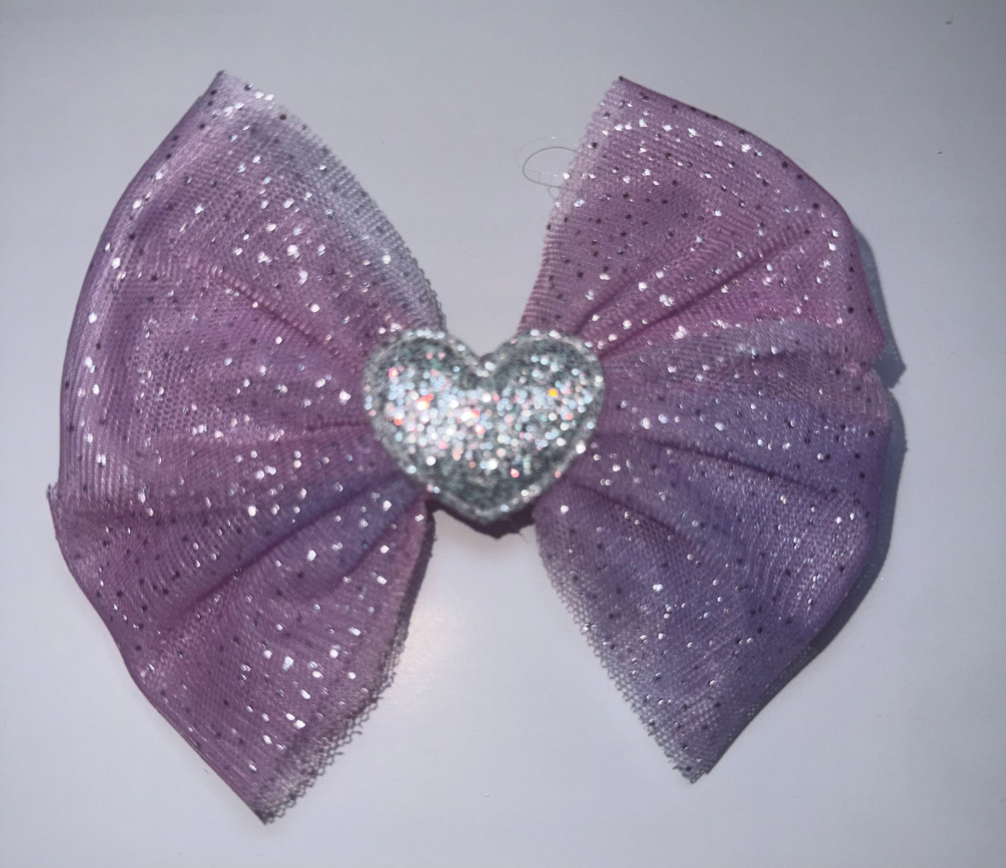 Purple Glitter Hair Bows with Sparkly Hearts | Handmade Girls Hair Accessories UK Single Bows | Pink, Purple & Silver Hearts