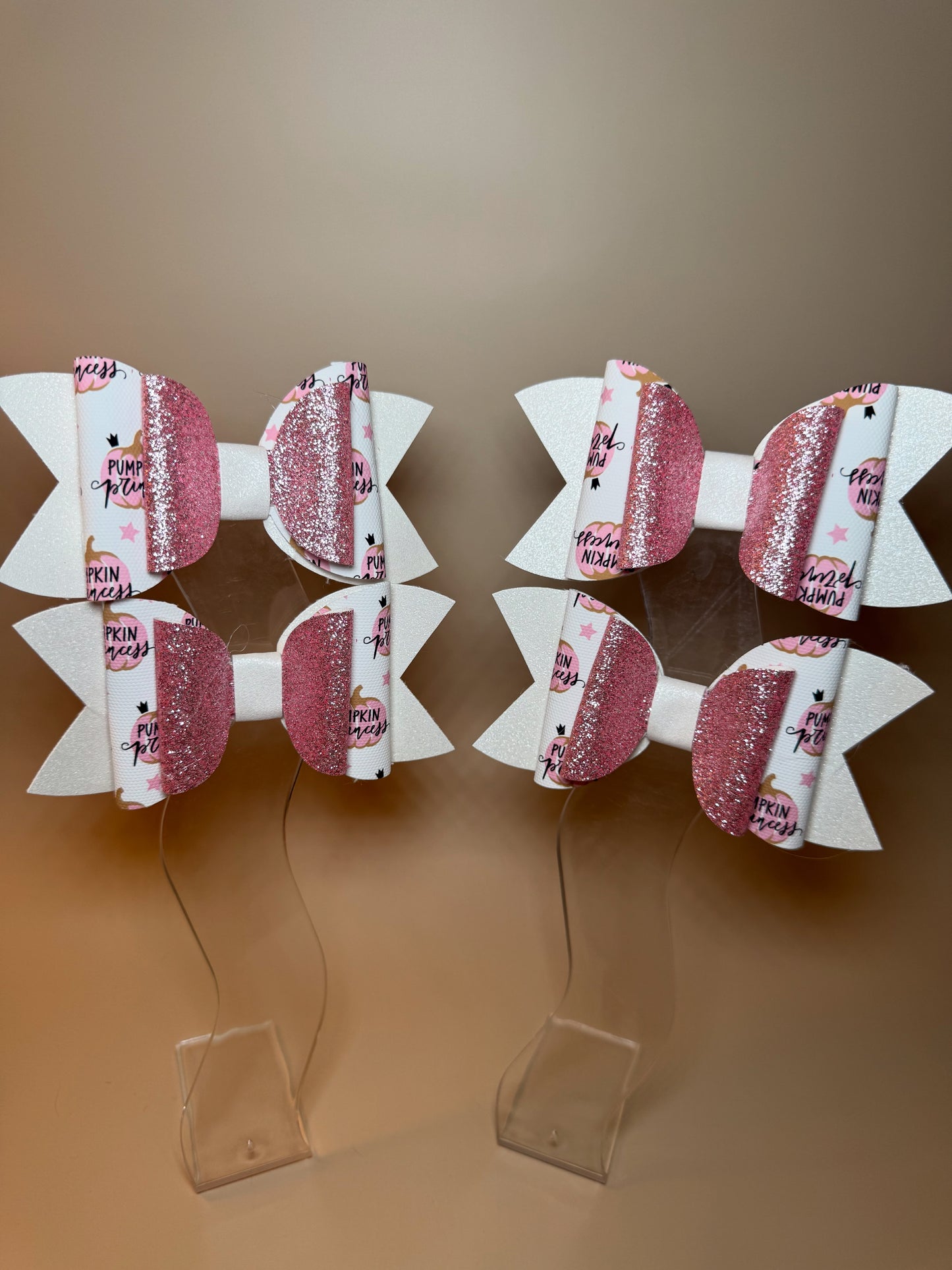 Pumpkin Princess Glitter Bow Set – Pink & White