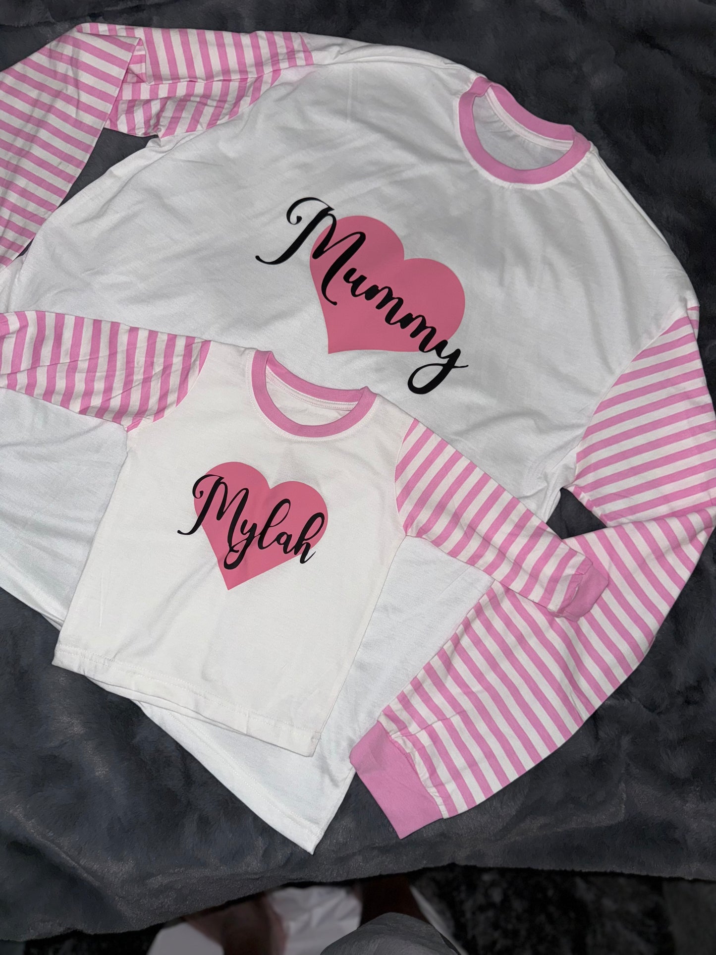 Personalised Mama & Mini Pink Stripe Pyjamas