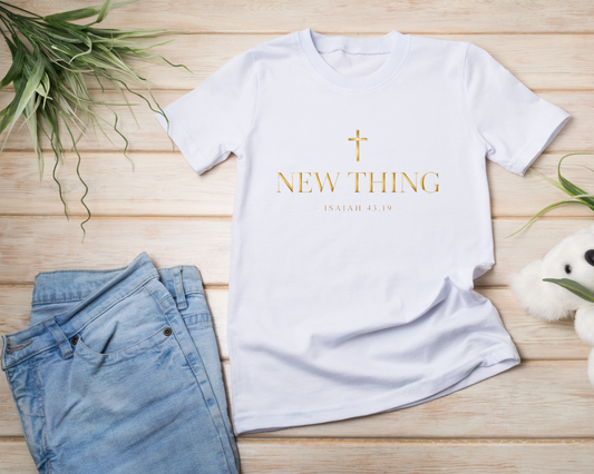 GOLD NEW THING Adult Tee (Isaiah 43:19) — Limited Drop