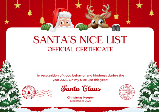 Santa’s Nice List Certificate – Printable Blank Certificate (Fill Name by Hand)