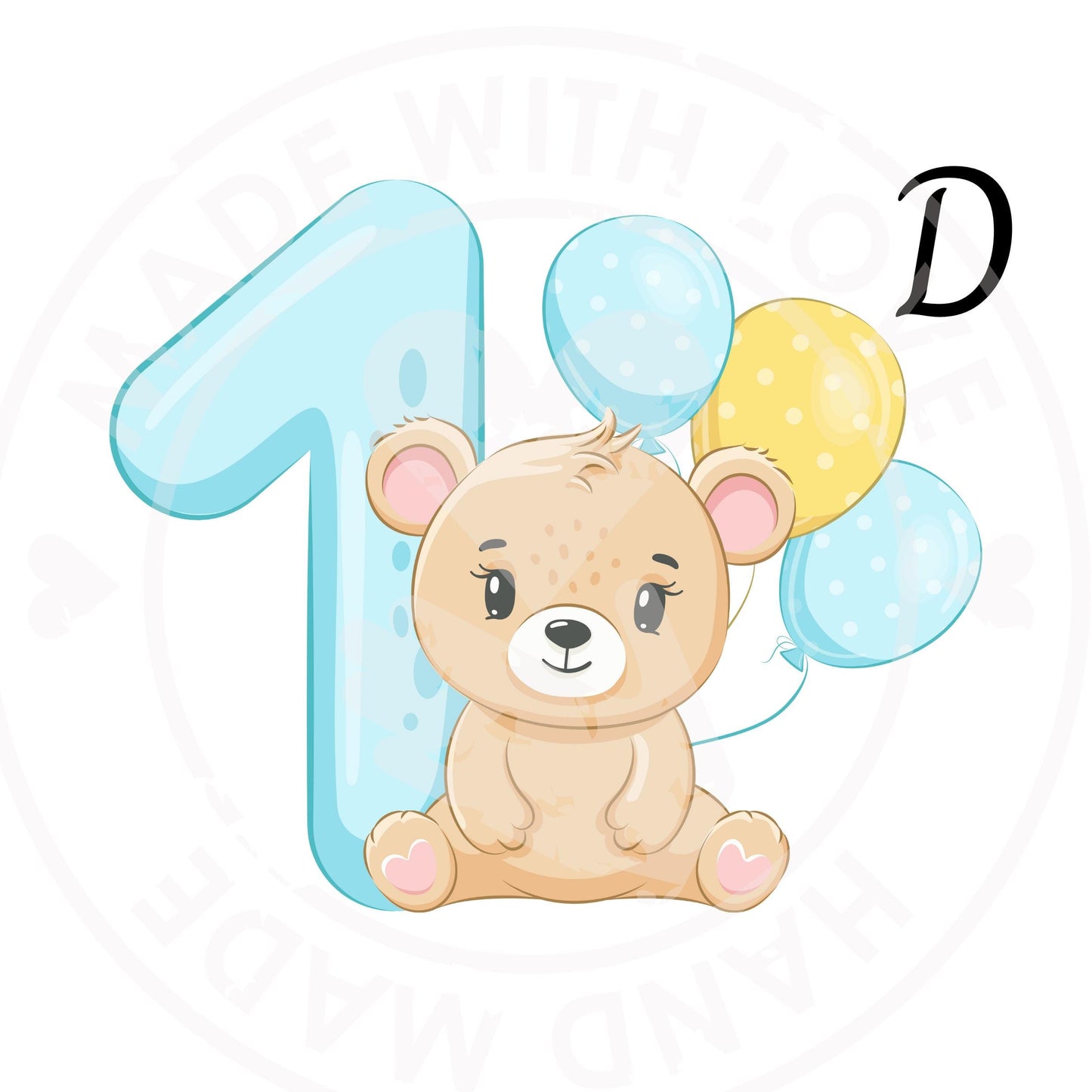 Personalized 1st Birthday DTF Iron-On Transfer: Teddy & Elephant Design