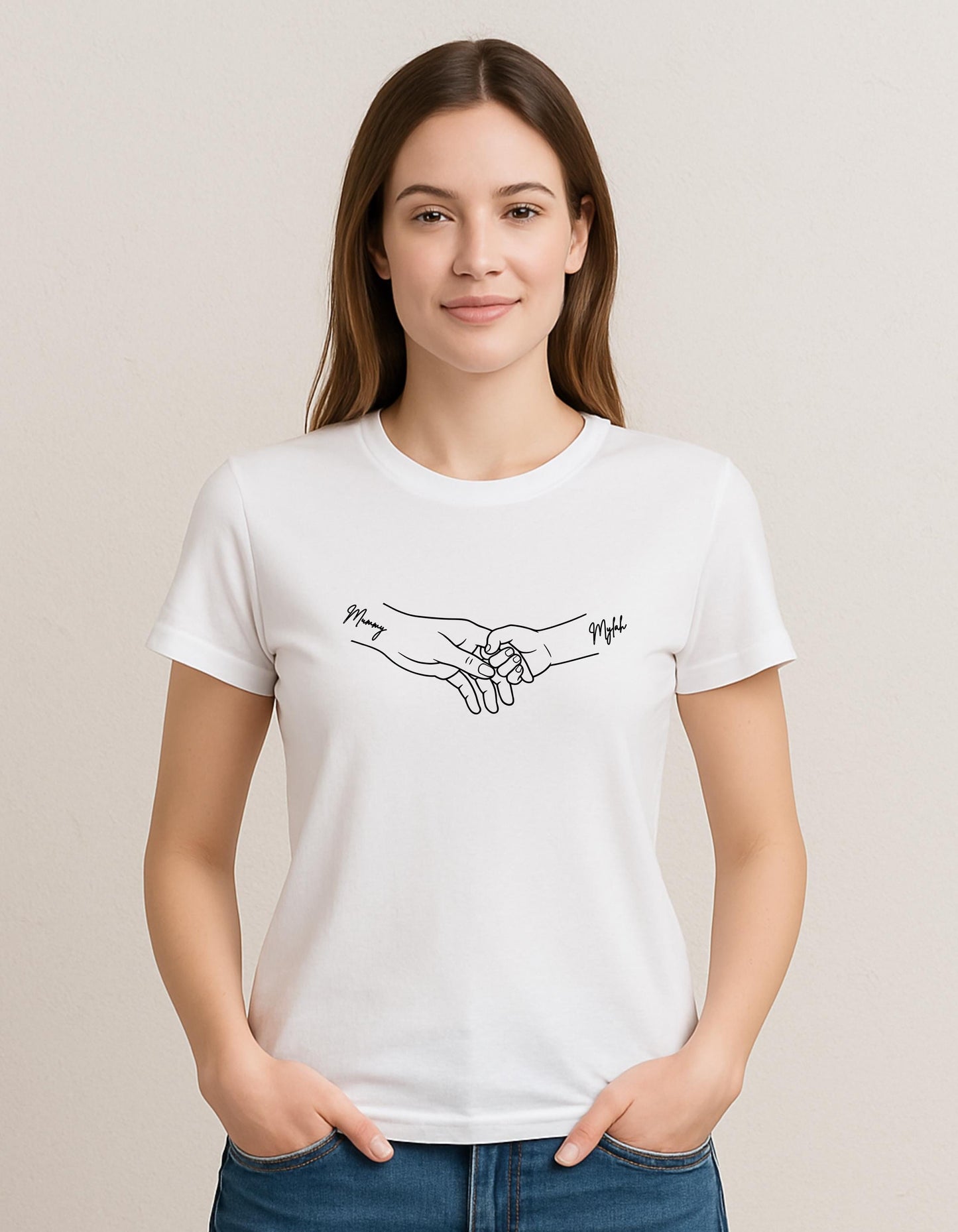 Personalised Mummy Handprint T-Shirt – Custom Family Hands Tee | Mother's Day Gift | Mum of 1–4 Kids | Custom Names | Matching Family Shirt