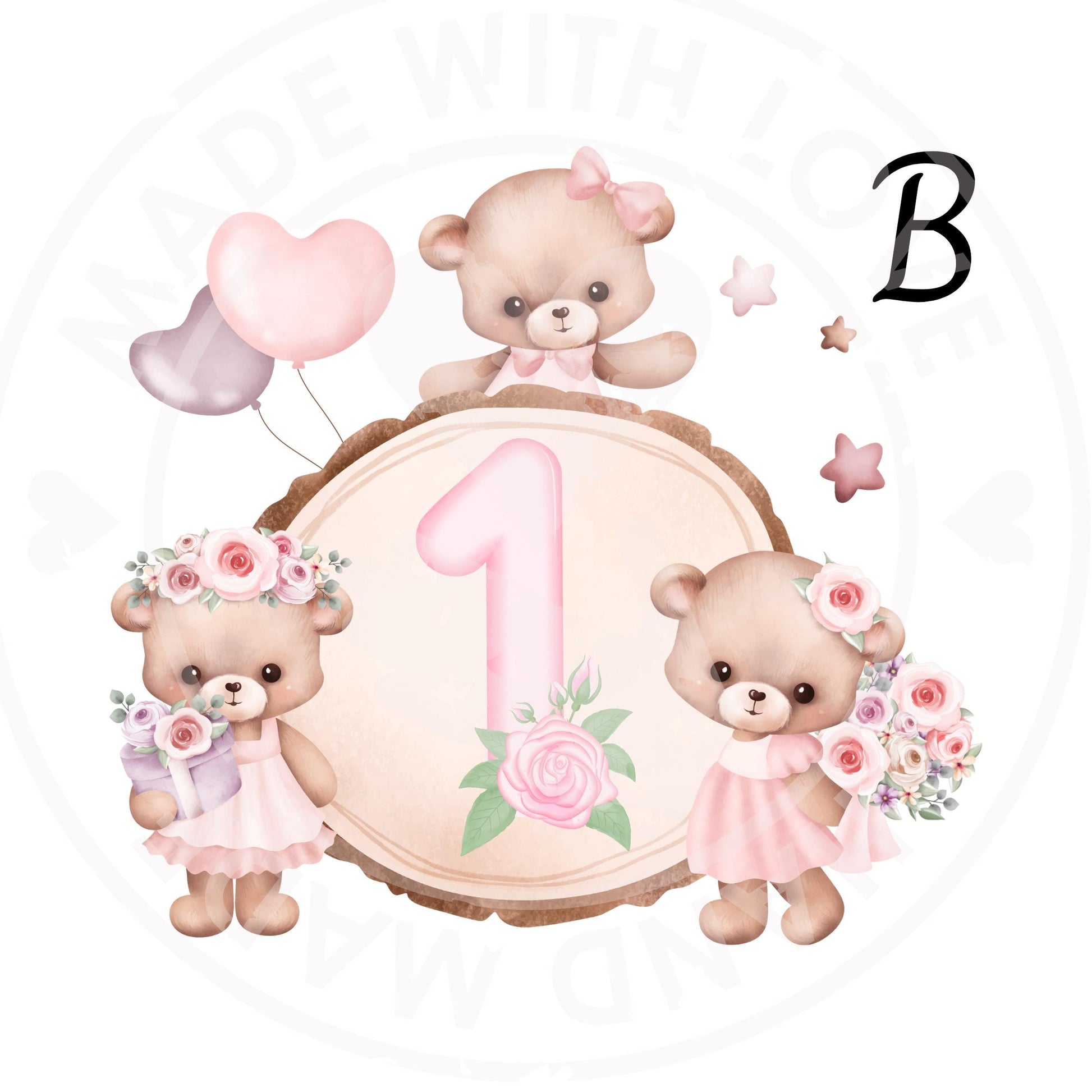 Personalized 1st Birthday DTF Iron-On Transfer: Teddy & Elephant Design
