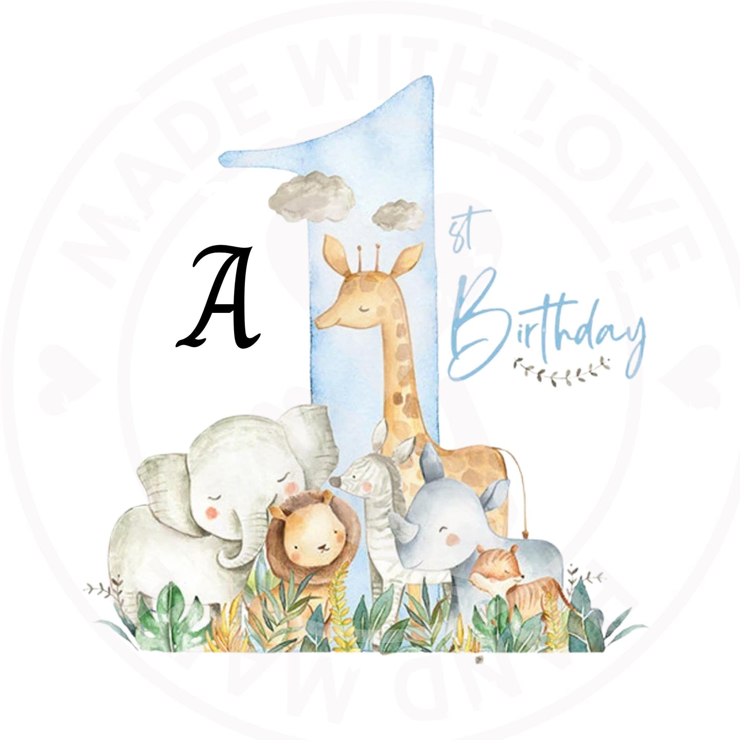 Personalized 1st Birthday DTF Iron-On Transfer: Teddy & Elephant Design